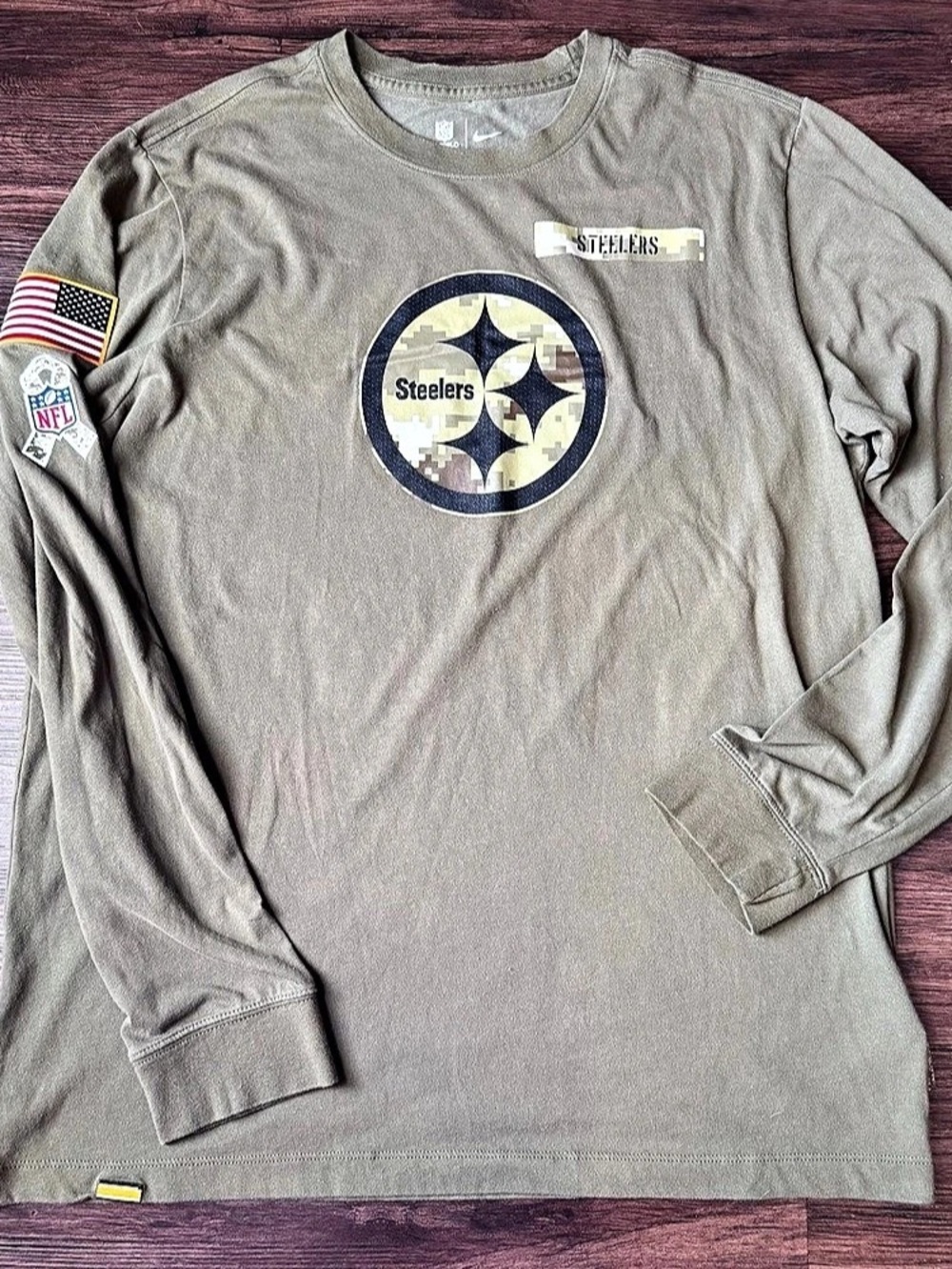 NFL Nike Pittsburg Steelers T-Shirt Salute To Service Long Sleeve Dri Fit Large
